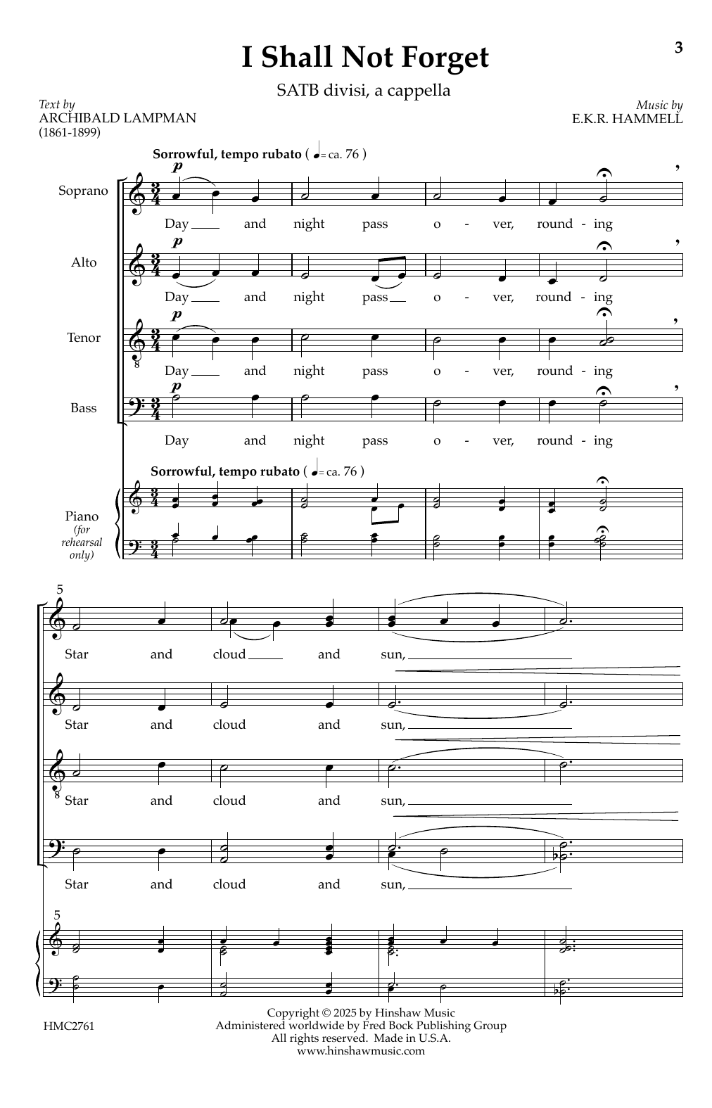 Download Evan Hammell I Shall Not Forget Sheet Music and learn how to play SATB Choir PDF digital score in minutes