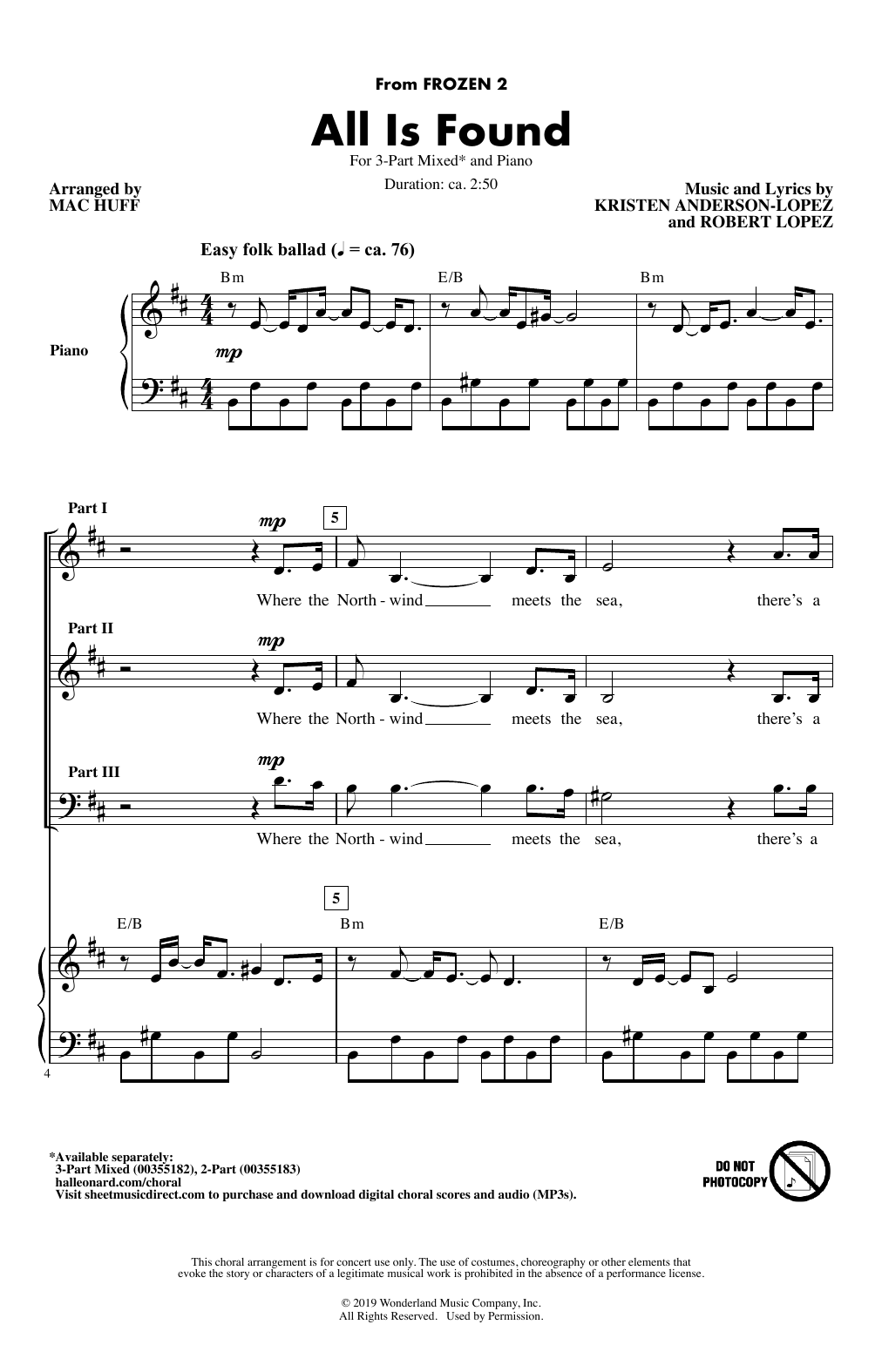 Download Evan Rachel Wood All Is Found (from Disney's Frozen 2) (arr. Mac Huff) Sheet Music and learn how to play 2-Part Choir PDF digital score in minutes