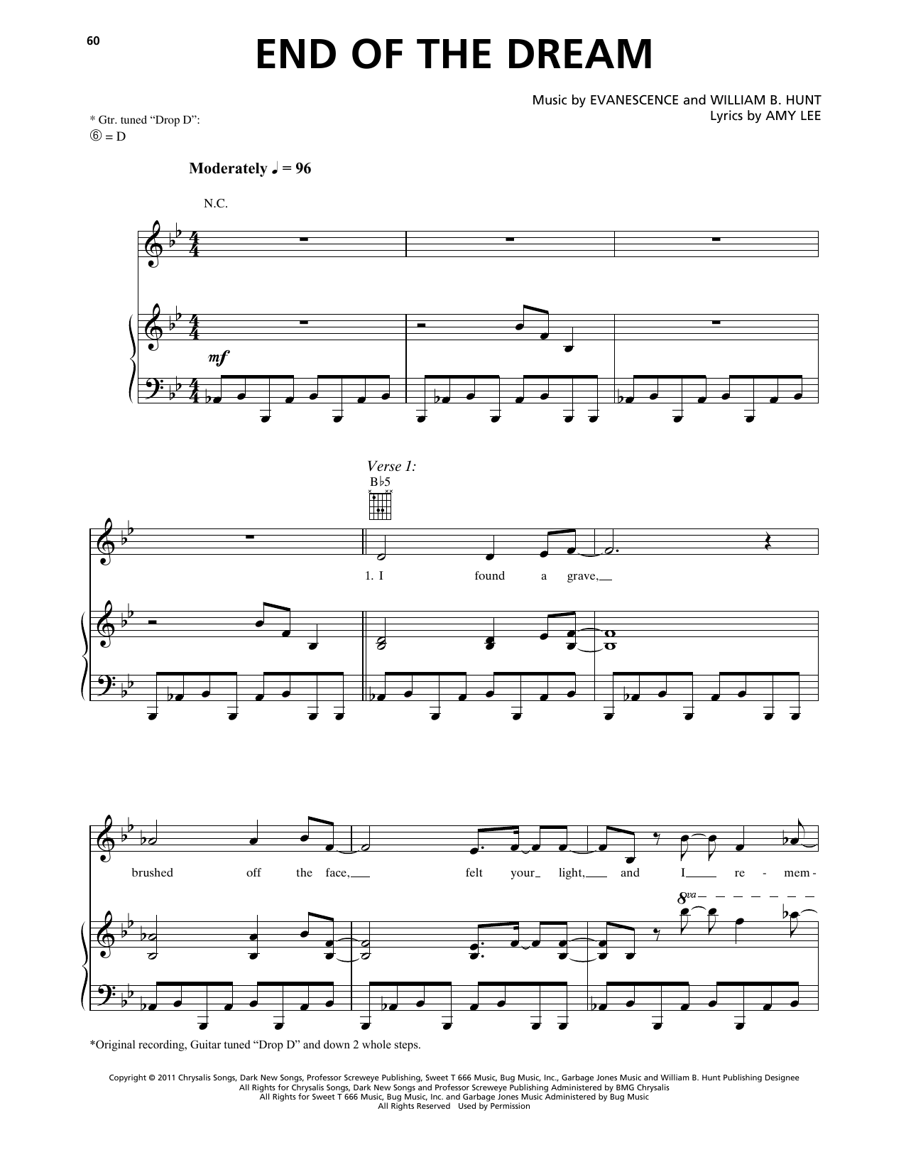Download Evanescence End Of The Dream Sheet Music and learn how to play Piano, Vocal & Guitar Chords (Right-Hand Melody) PDF digital score in minutes