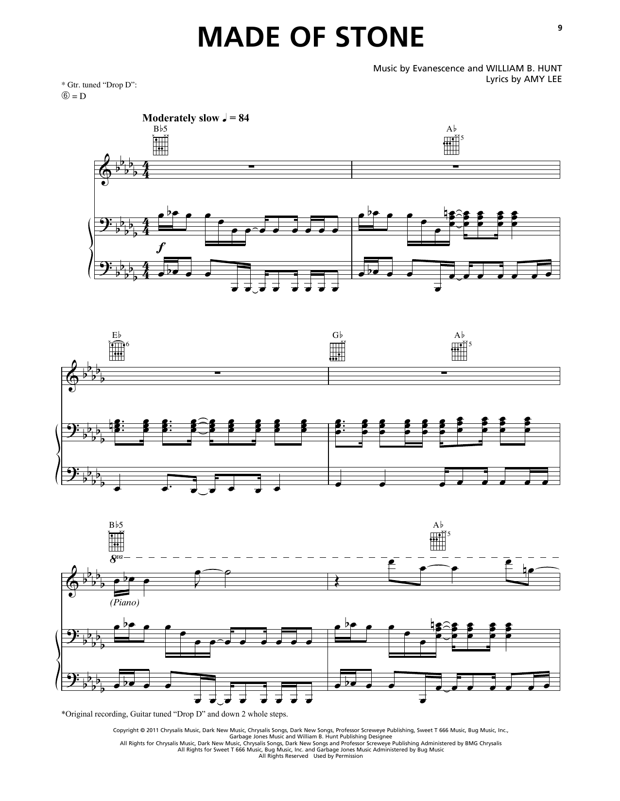 Download Evanescence Made Of Stone Sheet Music and learn how to play Piano, Vocal & Guitar Chords (Right-Hand Melody) PDF digital score in minutes