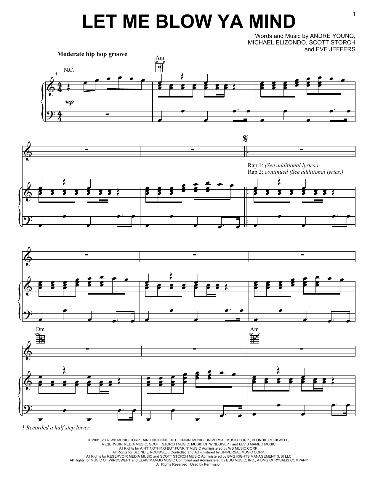 Download Eve Let Me Blow Ya Mind (feat. Gwen Stefani) Sheet Music and learn how to play Piano, Vocal & Guitar (Right-Hand Melody) PDF digital score in minutes