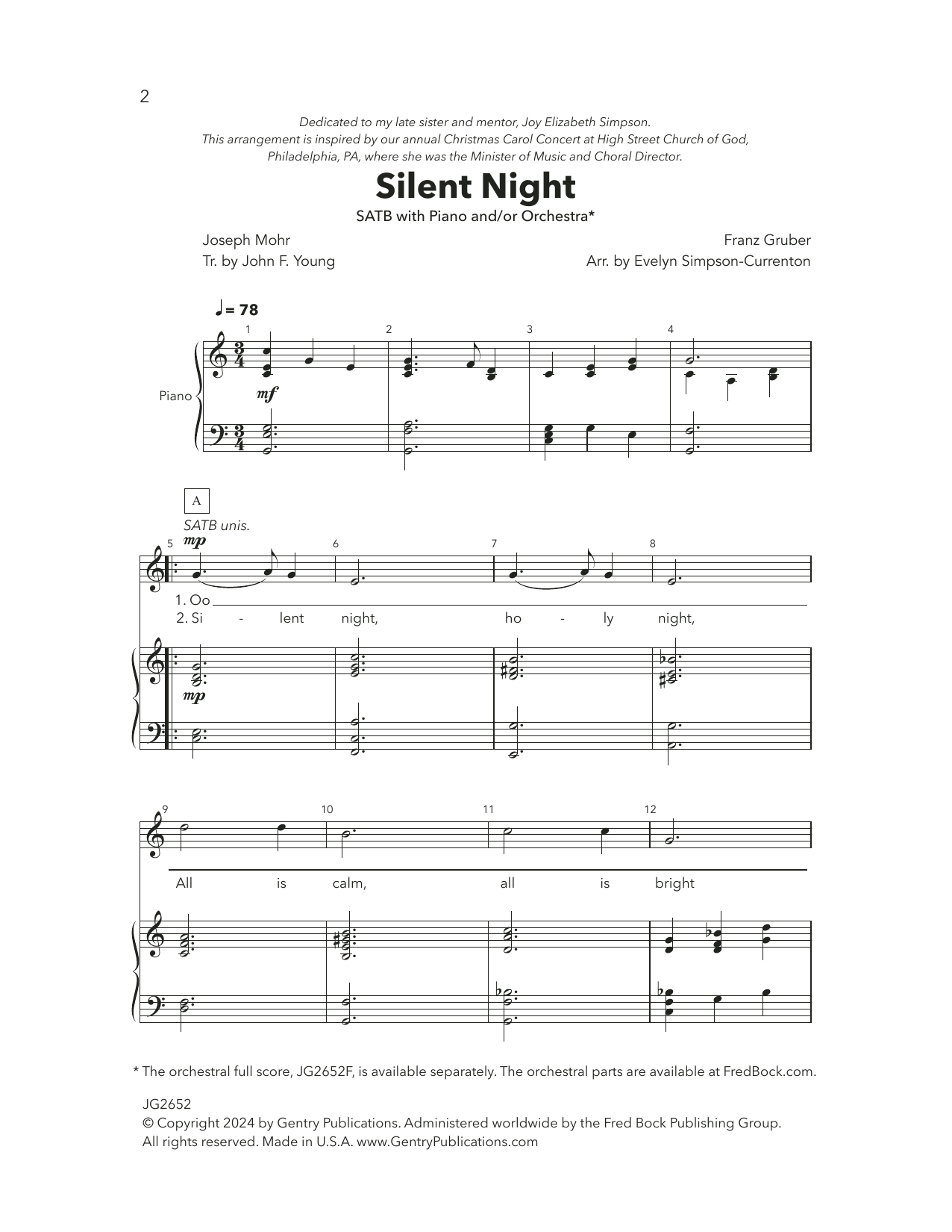 Download Evelyn Simpson-Curenton Silent Night Sheet Music and learn how to play SATB Choir PDF digital score in minutes