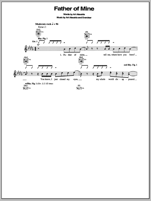 Download Everclear Father Of Mine Sheet Music and learn how to play Guitar Tab PDF digital score in minutes