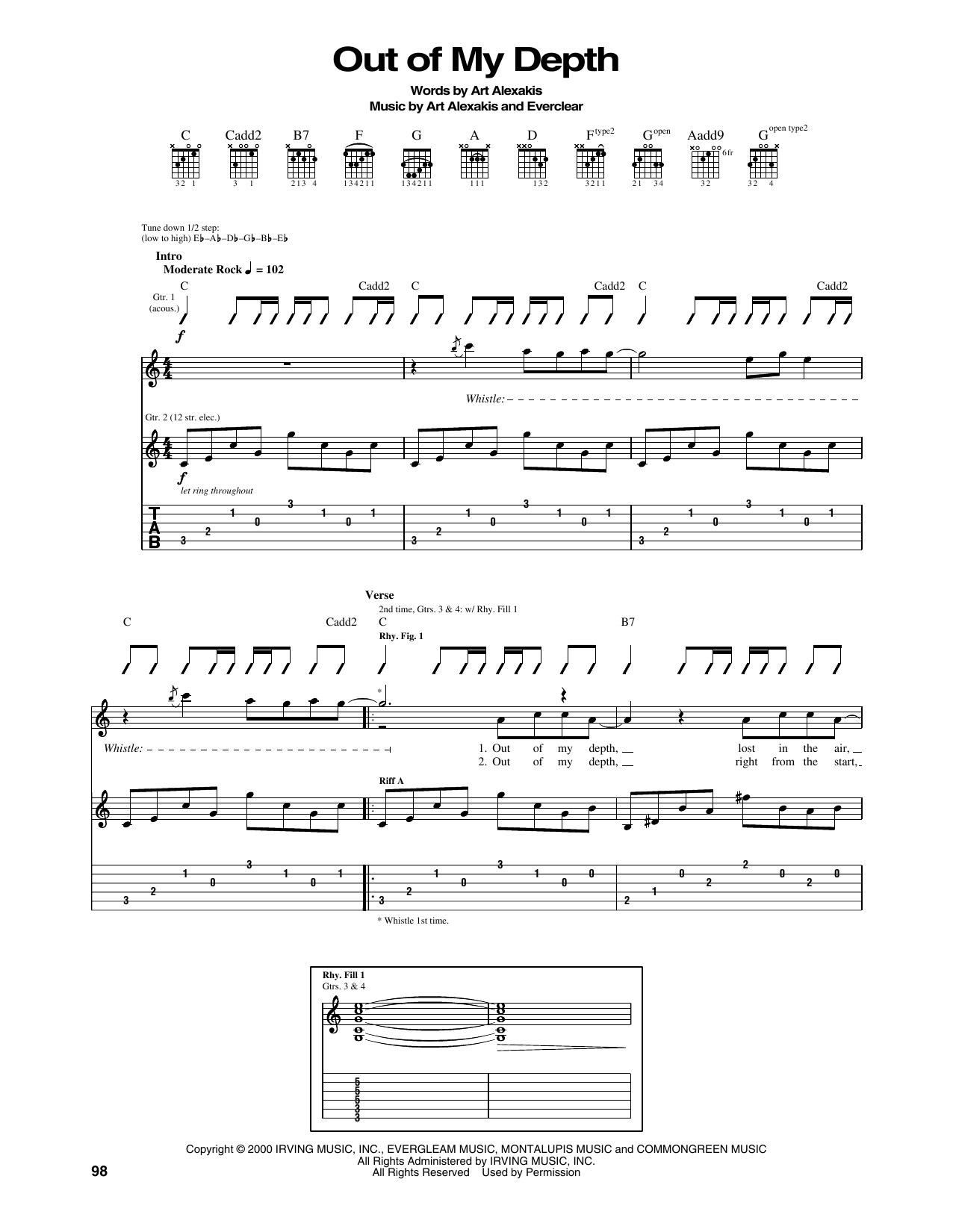 Download Everclear Out Of My Depth Sheet Music and learn how to play Guitar Tab PDF digital score in minutes