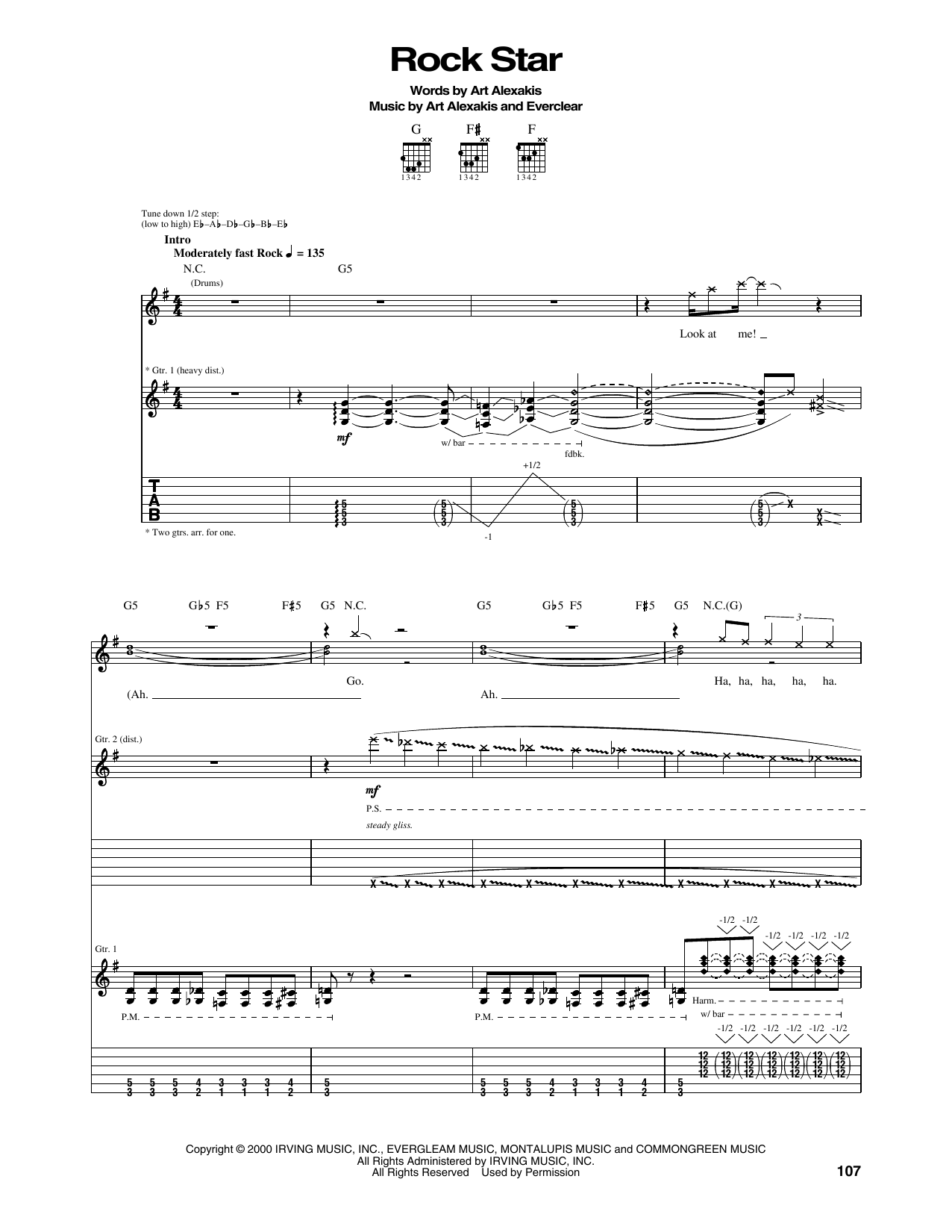 Download Everclear Rock Star Sheet Music and learn how to play Guitar Tab PDF digital score in minutes