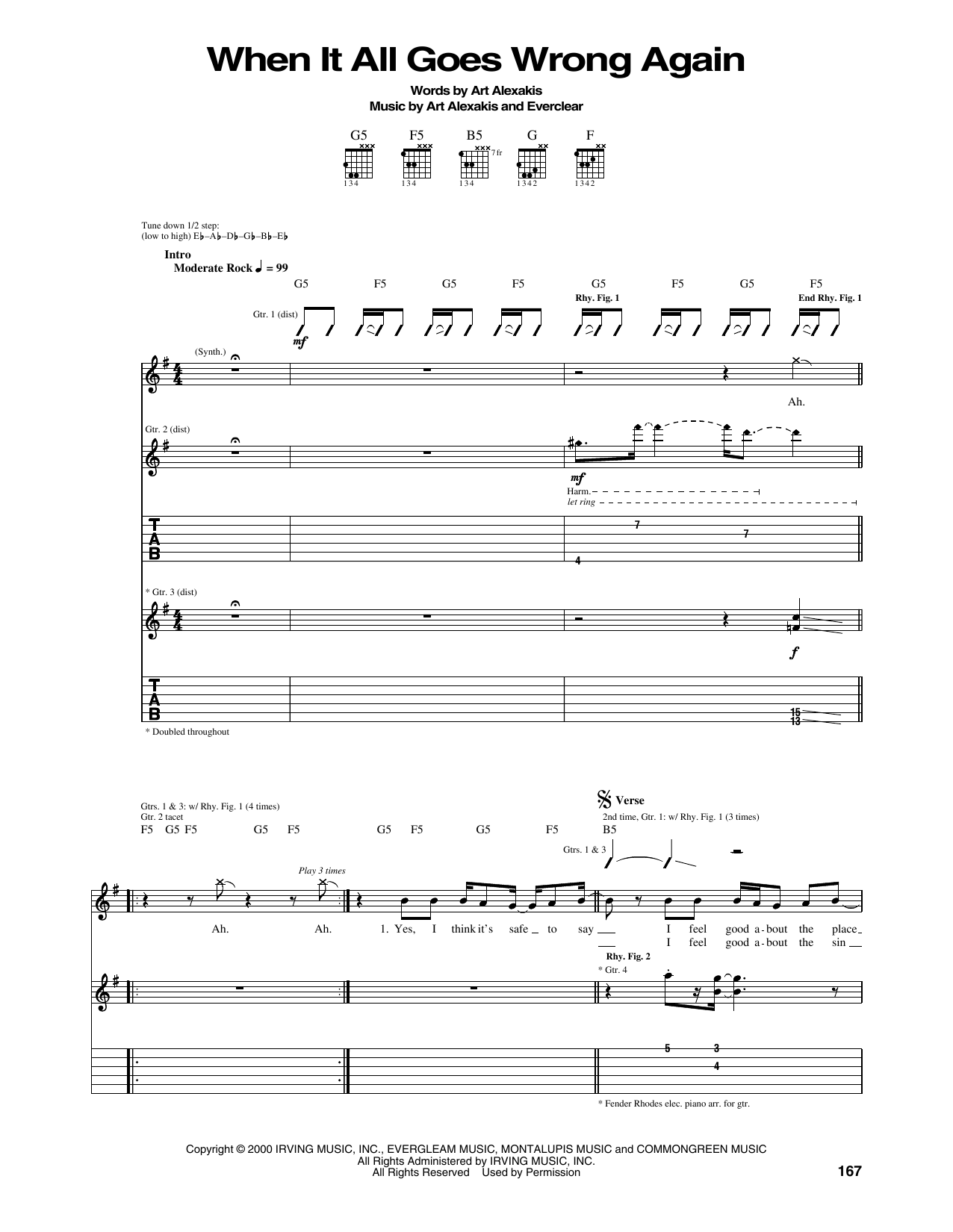 Download Everclear When It All Goes Wrong Again Sheet Music and learn how to play Guitar Tab PDF digital score in minutes