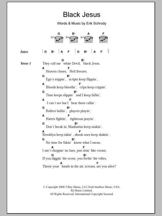 Download Everlast Black Jesus Sheet Music and learn how to play Lyrics & Chords PDF digital score in minutes