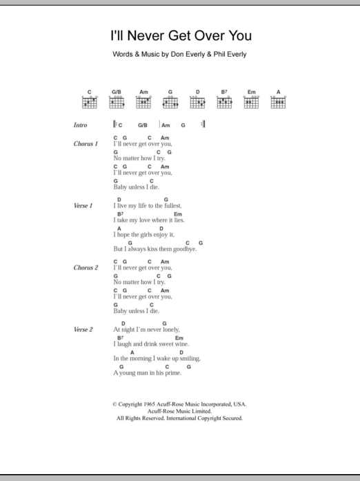 Download The Everly Brothers I'll Never Get Over You Sheet Music and learn how to play Lyrics & Chords PDF digital score in minutes