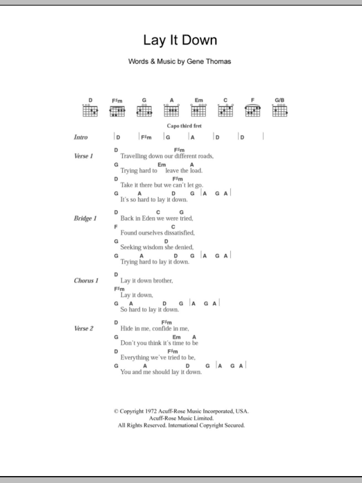 Download The Everly Brothers Lay It Down Sheet Music and learn how to play Lyrics & Chords PDF digital score in minutes
