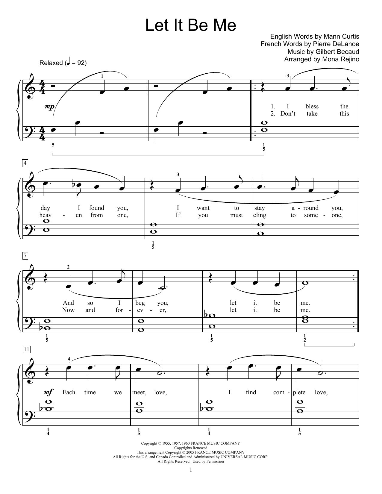 Download Phillip Keveren Let It Be Me (Je T'appartiens) Sheet Music and learn how to play Easy Piano PDF digital score in minutes