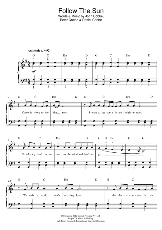 Download Evermore Follow The Sun Sheet Music and learn how to play Beginner Piano PDF digital score in minutes