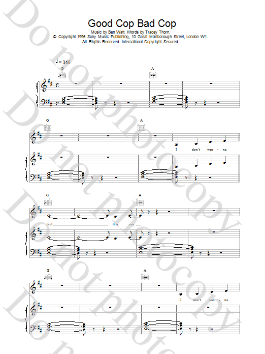 Download Everything But The Girl Good Cop Bad Cop Sheet Music and learn how to play Piano, Vocal & Guitar (Right-Hand Melody) PDF digital score in minutes