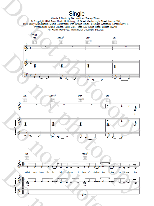 Download Everything But The Girl Single Sheet Music and learn how to play Piano, Vocal & Guitar (Right-Hand Melody) PDF digital score in minutes