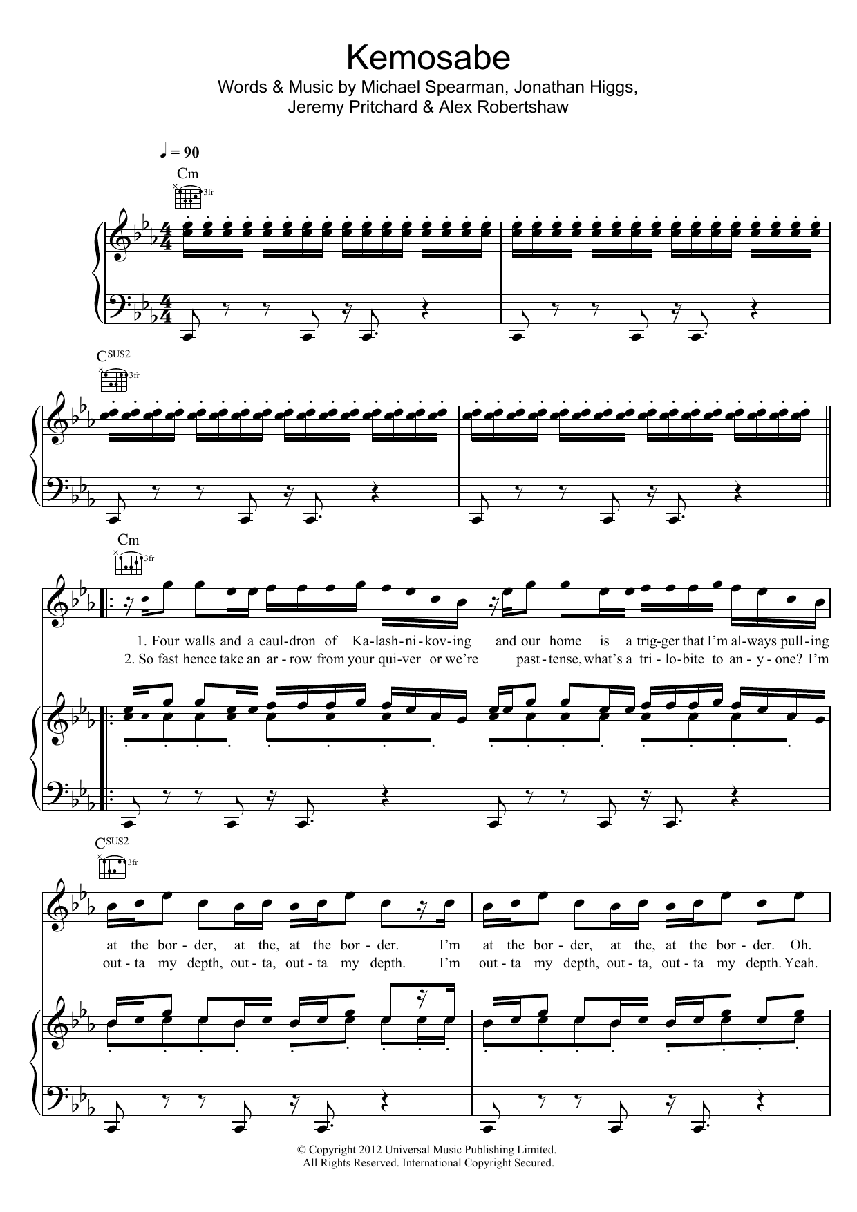 Download Everything Everything Kemosabe Sheet Music and learn how to play Piano, Vocal & Guitar (Right-Hand Melody) PDF digital score in minutes