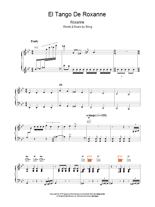 Download Sting El Tango De Roxanne Sheet Music and learn how to play Piano, Vocal & Guitar PDF digital score in minutes