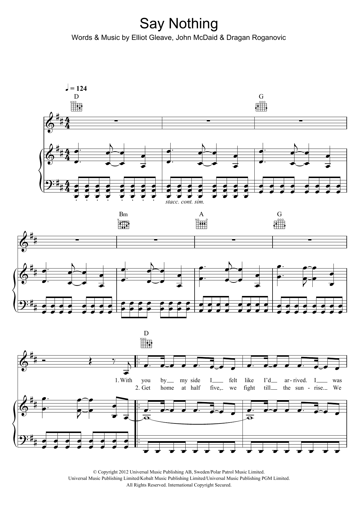 Download Example Say Nothing Sheet Music and learn how to play Keyboard PDF digital score in minutes
