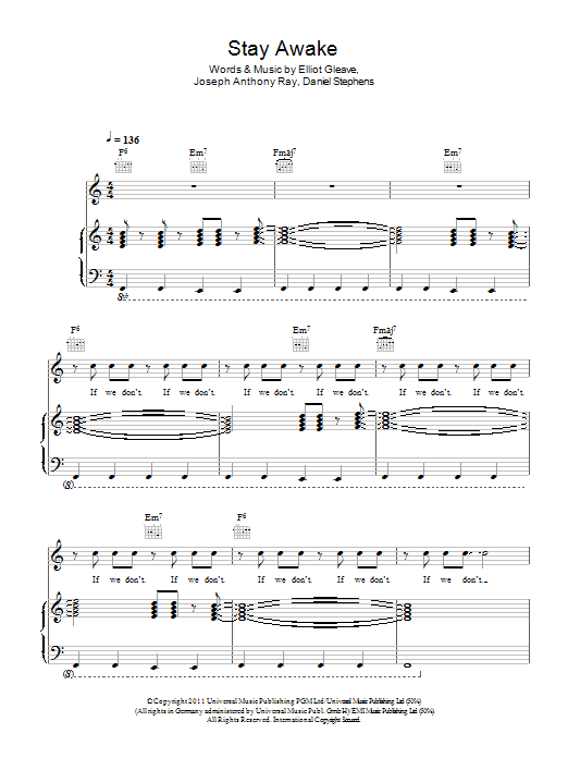 Download Example Stay Awake Sheet Music and learn how to play Piano, Vocal & Guitar (Right-Hand Melody) PDF digital score in minutes