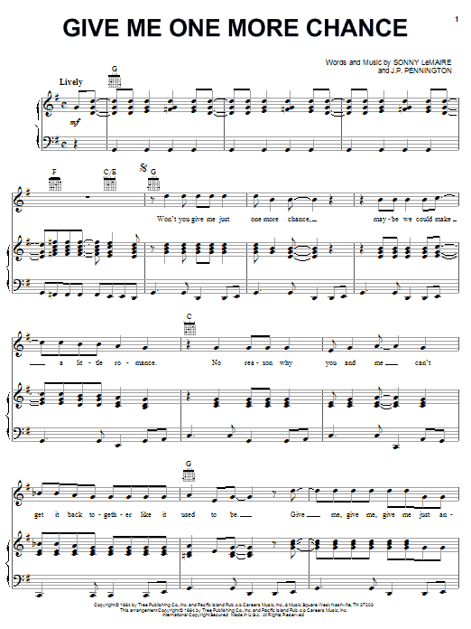 Download Exile Give Me One More Chance Sheet Music and learn how to play Piano, Vocal & Guitar (Right-Hand Melody) PDF digital score in minutes