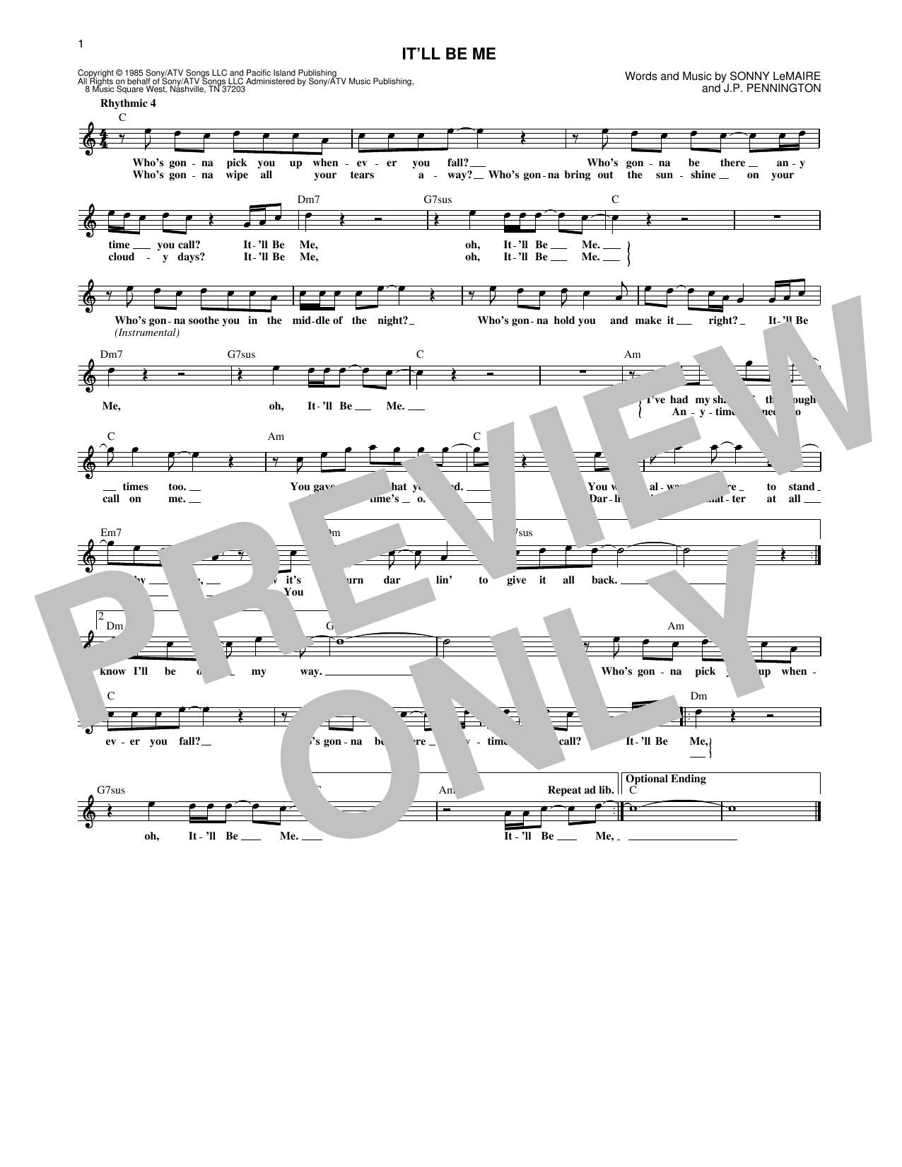 Download Exile It'll Be Me Sheet Music and learn how to play Lead Sheet / Fake Book PDF digital score in minutes