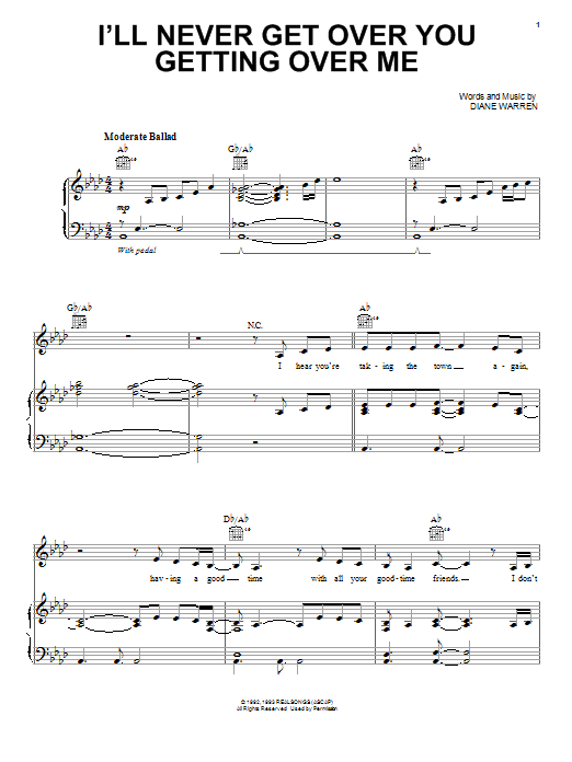 Download Expose I'll Never Get Over You Getting Over Me Sheet Music and learn how to play Piano, Vocal & Guitar (Right-Hand Melody) PDF digital score in minutes