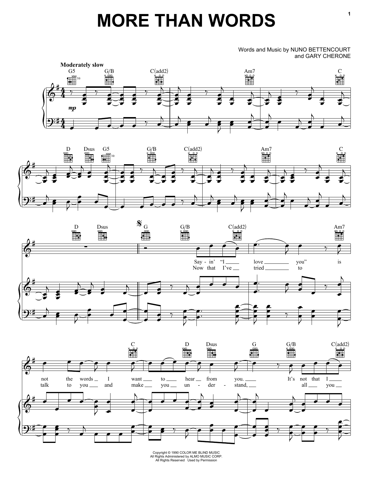 Download Extreme More Than Words Sheet Music and learn how to play Melody Line, Lyrics & Chords PDF digital score in minutes