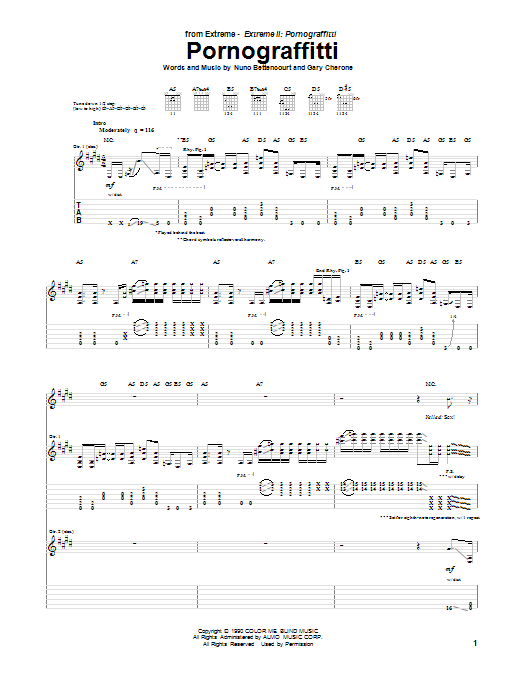 Download Extreme Pornograffitti Sheet Music and learn how to play Guitar Tab PDF digital score in minutes