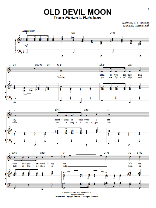 Download E.Y. Harburg Old Devil Moon Sheet Music and learn how to play Piano, Vocal & Guitar (Right-Hand Melody) PDF digital score in minutes