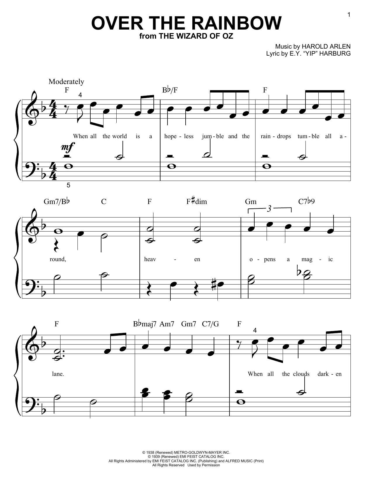 Download Harold Arlen Over The Rainbow Sheet Music and learn how to play Piano (Big Notes) PDF digital score in minutes