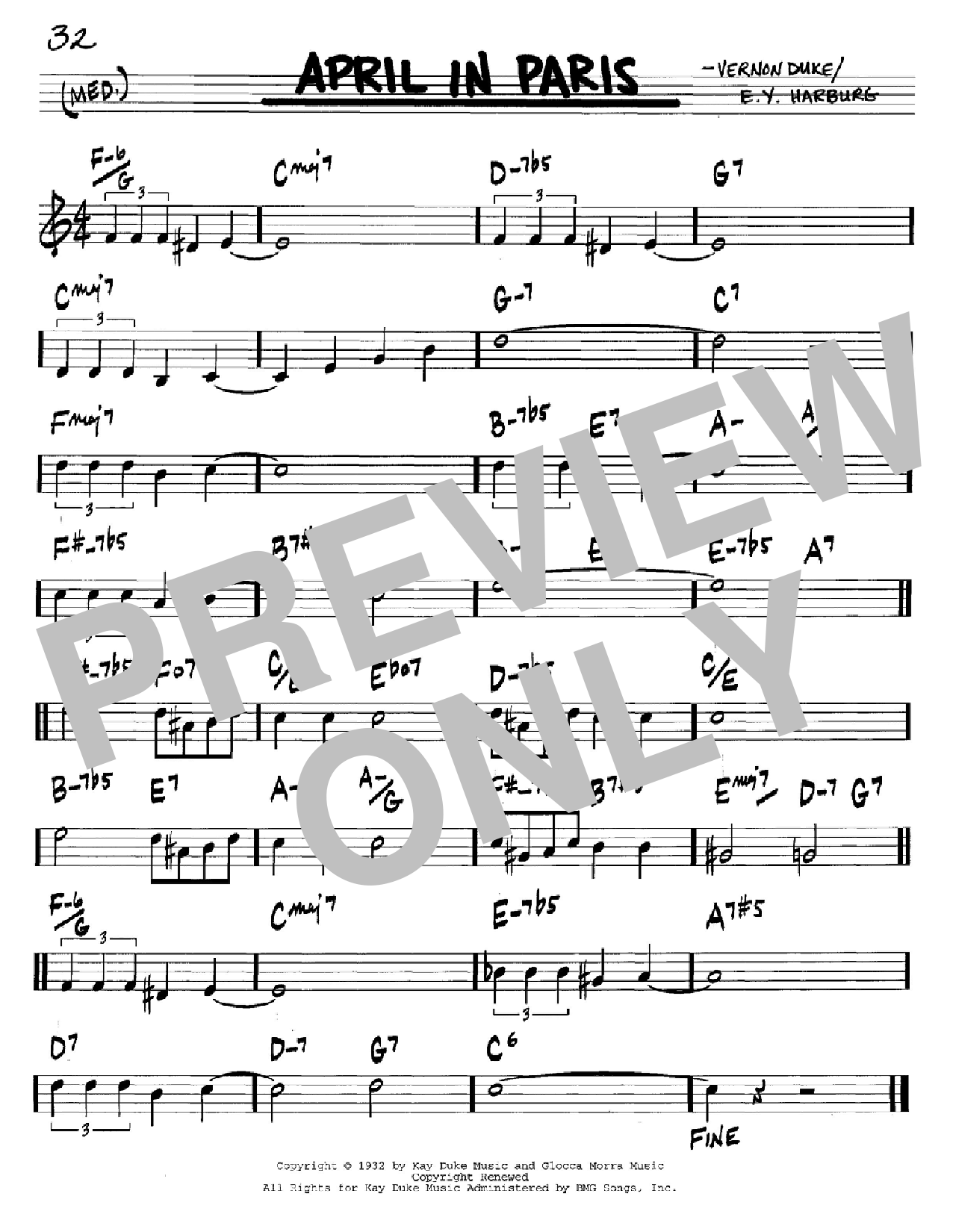 Download E.Y. Harburg April In Paris Sheet Music and learn how to play Real Book - Melody & Chords - C Instruments PDF digital score in minutes