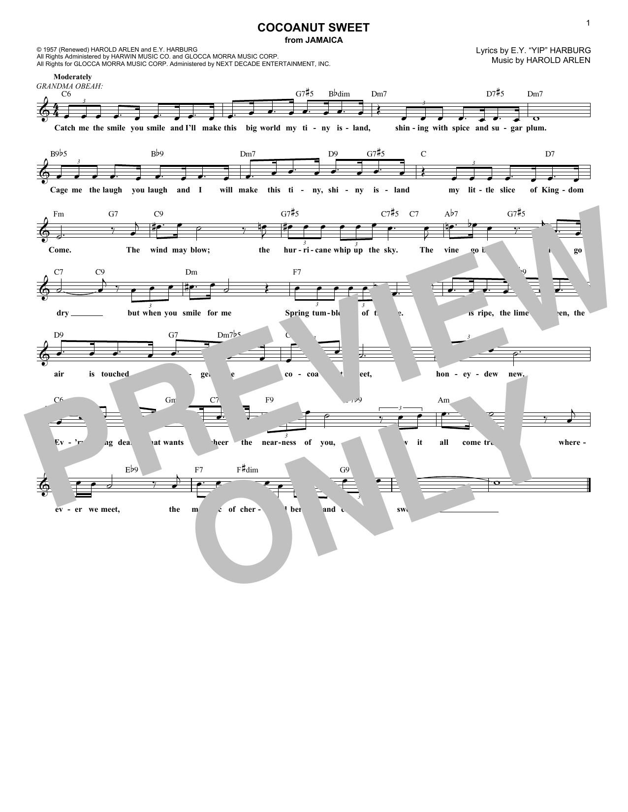 Download E.Y. Harburg Cocoanut Sweet Sheet Music and learn how to play Melody Line, Lyrics & Chords PDF digital score in minutes
