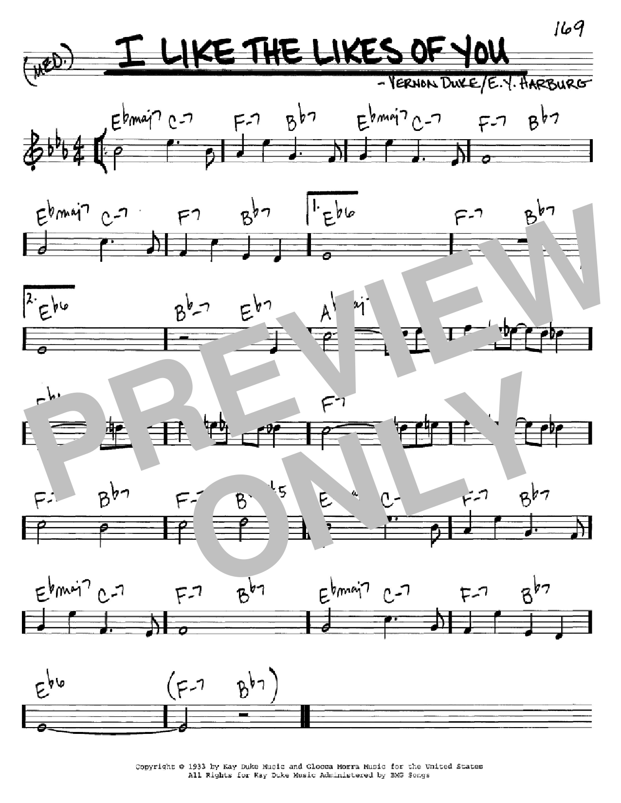 Download E.Y. Harburg I Like The Likes Of You Sheet Music and learn how to play Real Book - Melody & Chords - C Instruments PDF digital score in minutes