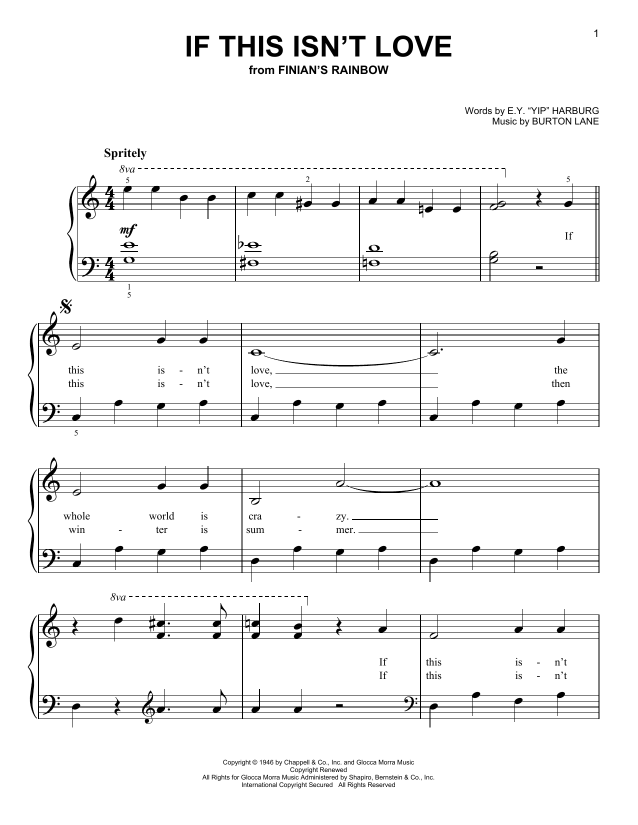 Download E.Y. Harburg If This Isn't Love (from Finian's Rainbow) Sheet Music and learn how to play Very Easy Piano PDF digital score in minutes