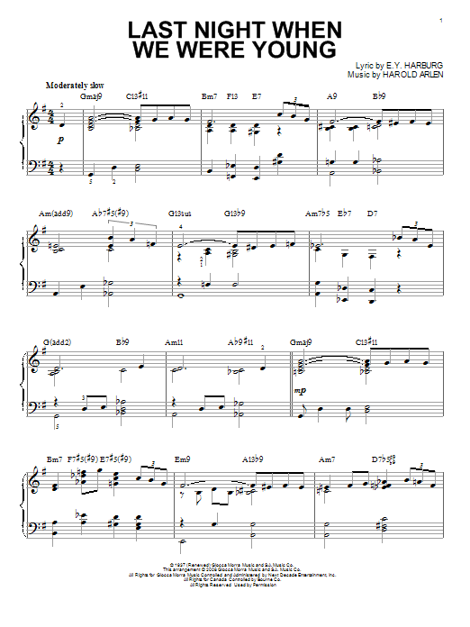 Download E.Y. Harburg Last Night When We Were Young Sheet Music and learn how to play Piano PDF digital score in minutes