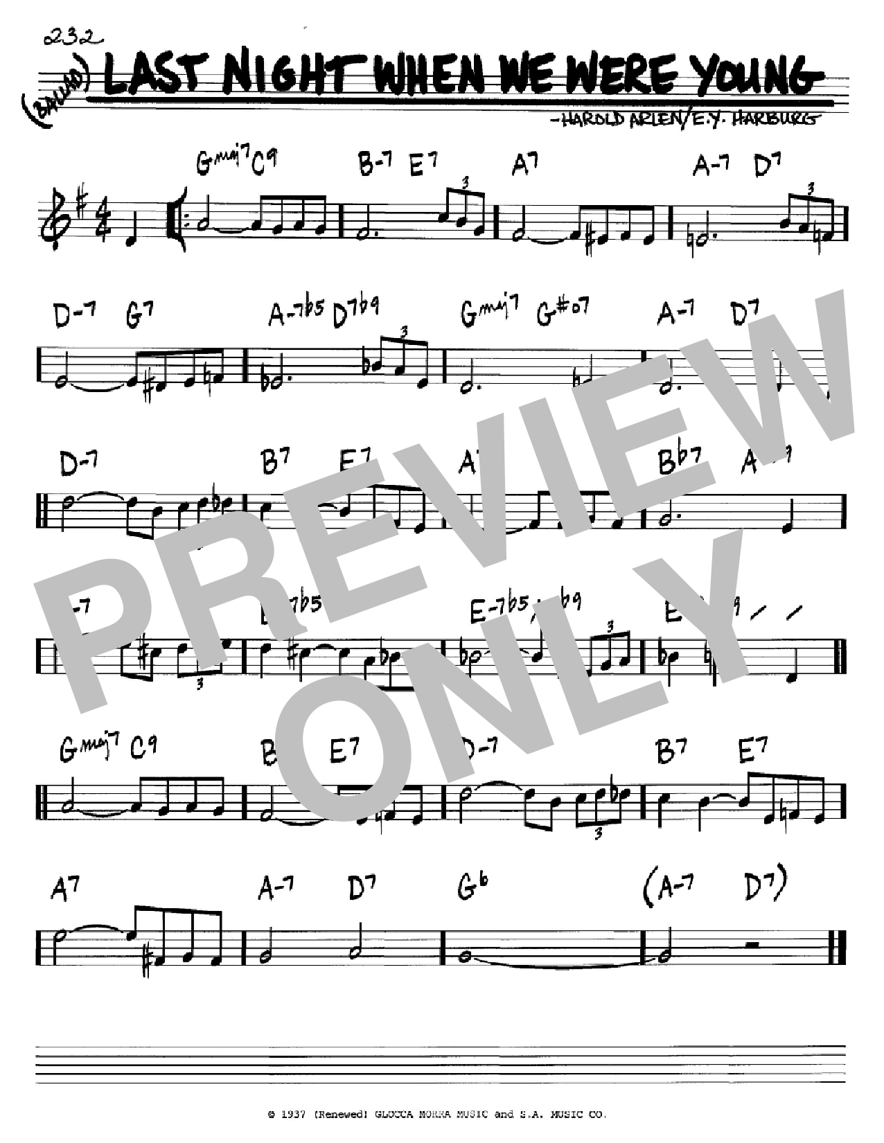 Download E.Y. Harburg Last Night When We Were Young Sheet Music and learn how to play Real Book - Melody, Lyrics & Chords - C Instruments PDF digital score in minutes