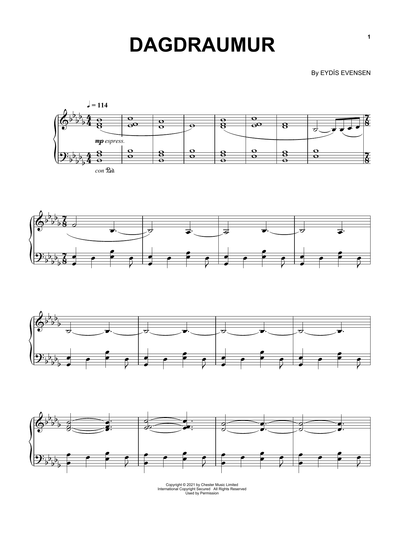 Download Eydís Evensen Dagdraumur Sheet Music and learn how to play Piano Solo PDF digital score in minutes