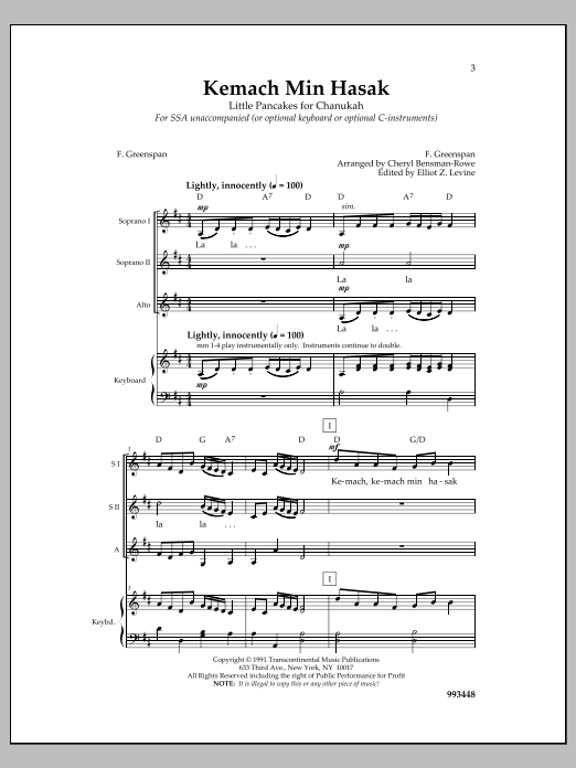 Download F. Greenspan Kemach Min Hasak Sheet Music and learn how to play SSA Choir PDF digital score in minutes