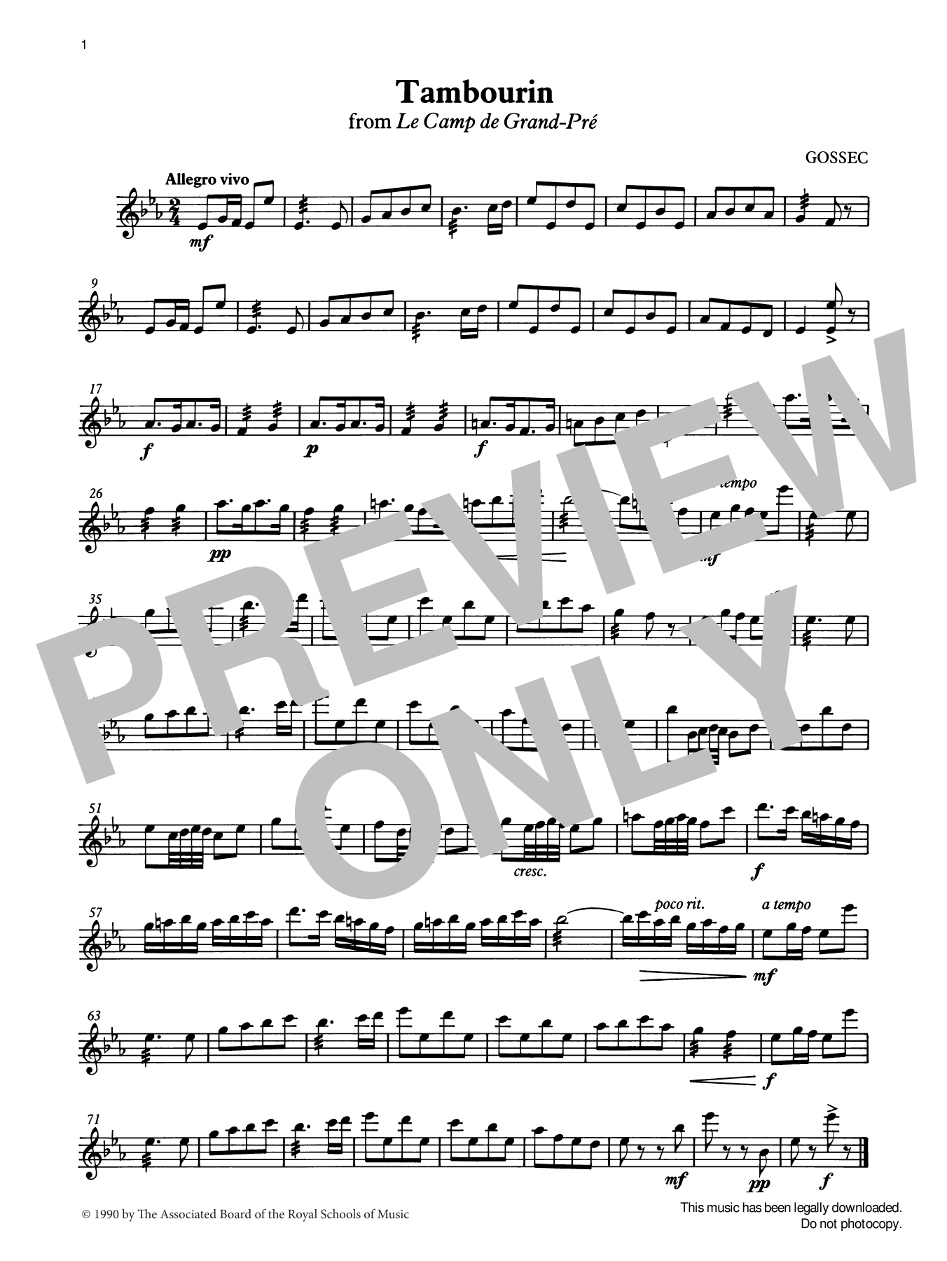 Download F. J. Gossec Tambourin from Graded Music for Tuned Percussion, Book III Sheet Music and learn how to play Percussion Solo PDF digital score in minutes