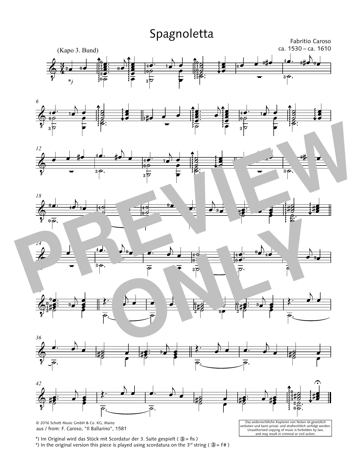 Download Fabritio Caroso Spagnoletta Sheet Music and learn how to play Solo Guitar PDF digital score in minutes