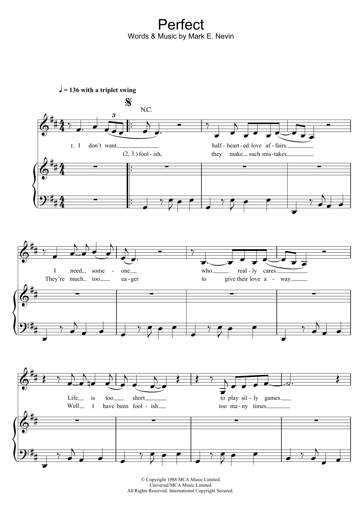 Download Fairground Attraction Perfect Sheet Music and learn how to play Melody Line, Lyrics & Chords PDF digital score in minutes