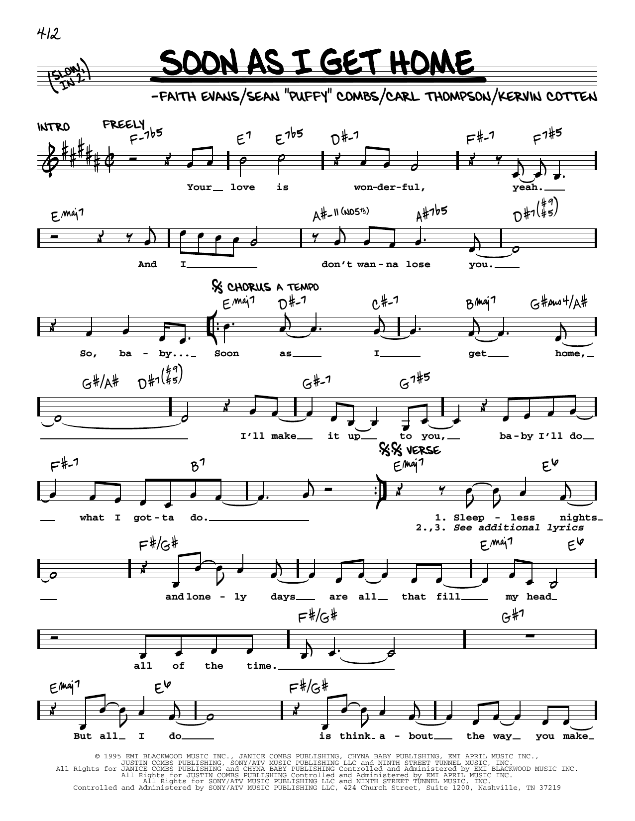 Download Faith Evans Soon As I Get Home Sheet Music and learn how to play Real Book – Melody & Chords PDF digital score in minutes