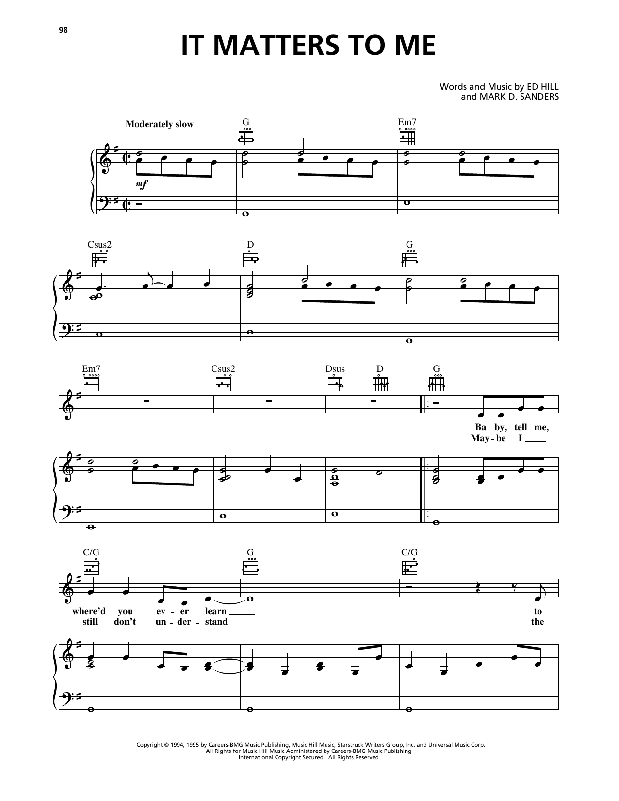 Download Faith Hill It Matters To Me Sheet Music and learn how to play Piano, Vocal & Guitar Chords (Right-Hand Melody) PDF digital score in minutes