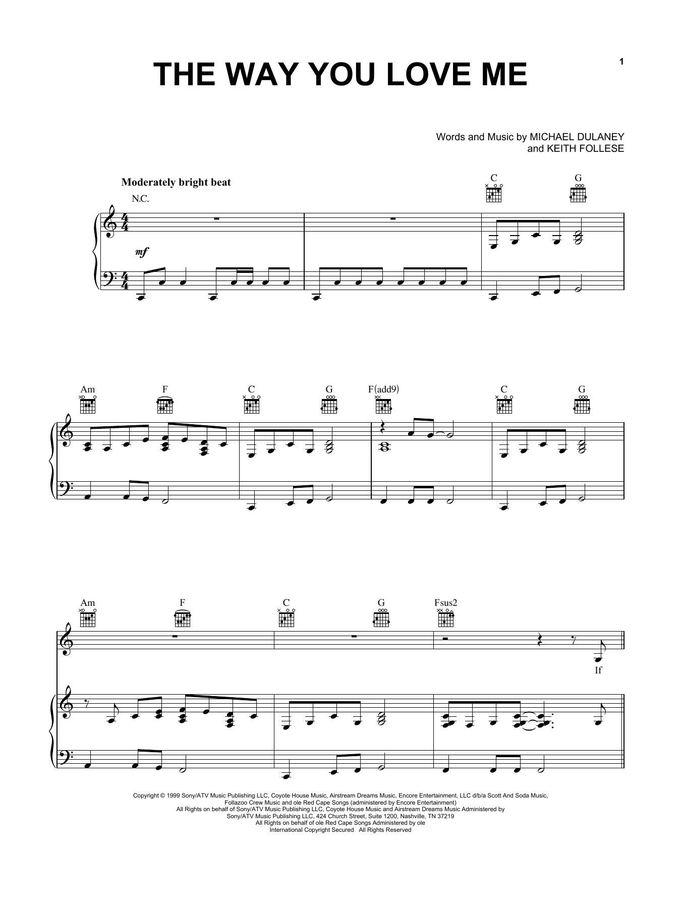 Download Faith Hill The Way You Love Me Sheet Music and learn how to play Lead Sheet / Fake Book PDF digital score in minutes