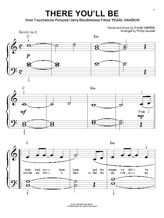 Download Phillip Keveren There You'll Be Sheet Music and learn how to play Piano (Big Notes) PDF digital score in minutes