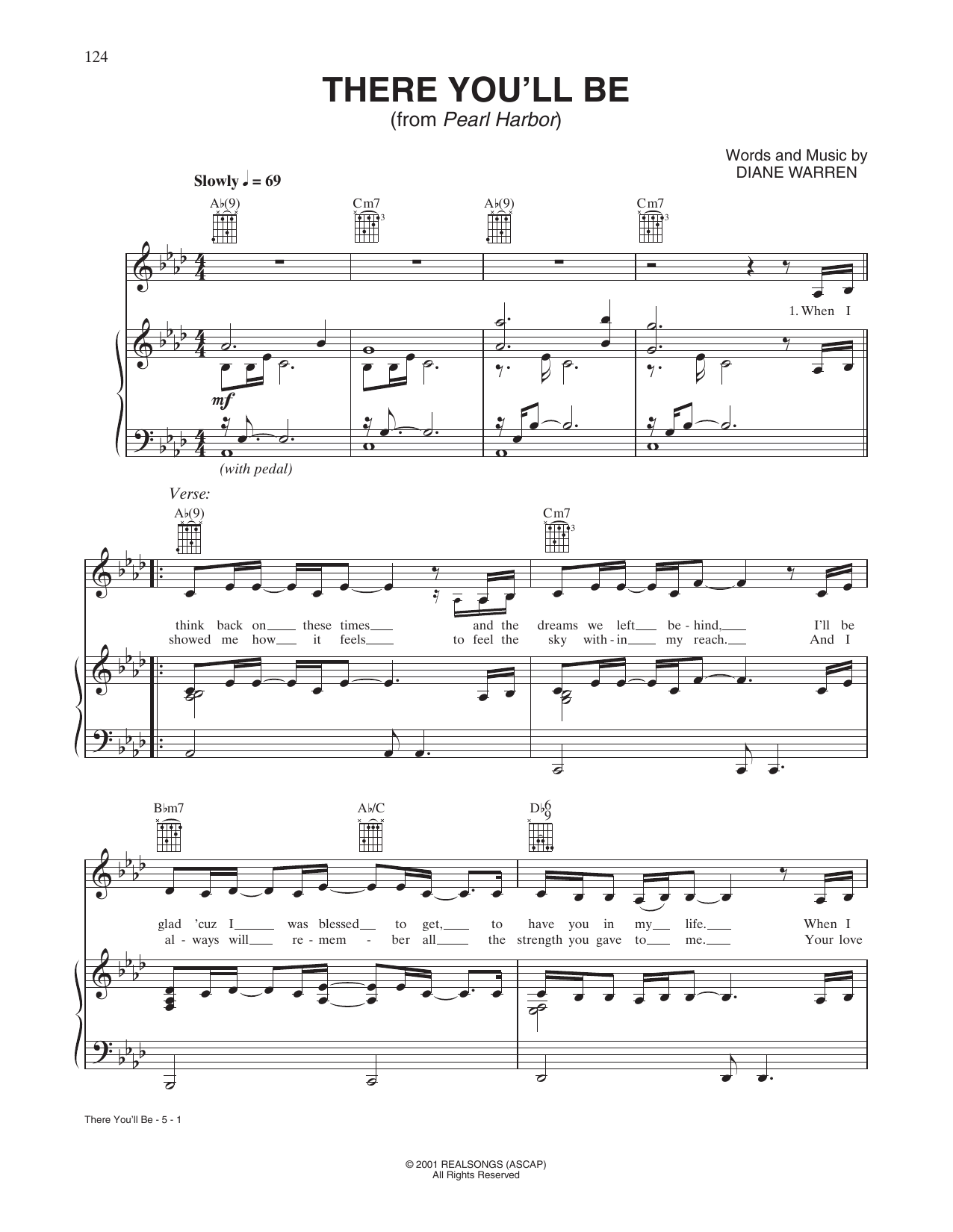 Download Faith Hill There You'll Be (from Pearl Harbor) Sheet Music and learn how to play Piano, Vocal & Guitar Chords (Right-Hand Melody) PDF digital score in minutes