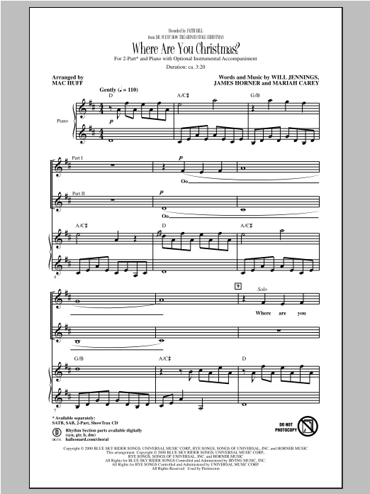 Download Faith Hill Where Are You Christmas? (arr. Mac Huff) Sheet Music and learn how to play 2-Part Choir PDF digital score in minutes