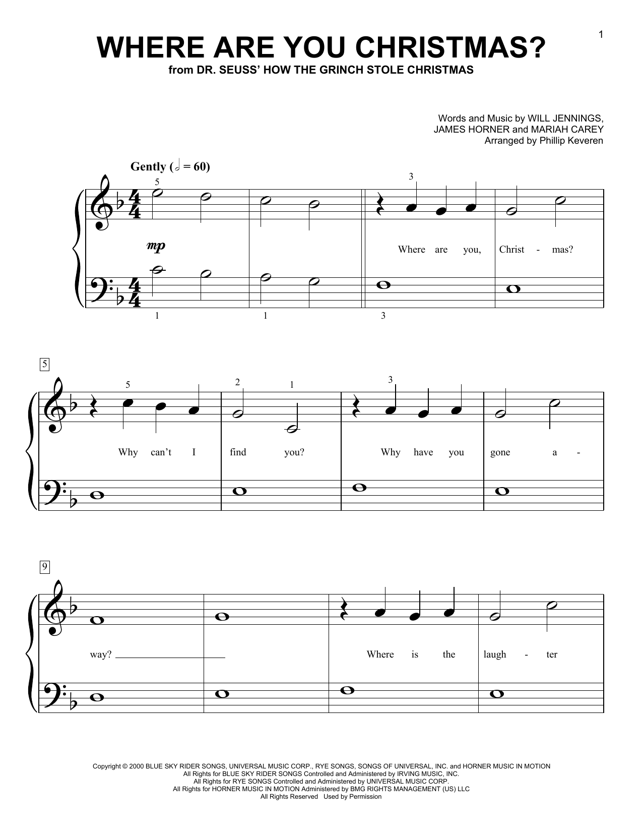 Download Faith Hill Where Are You Christmas? (from How The Grinch Stole Christmas) (arr. Phillip Kev Sheet Music and learn how to play Big Note Piano PDF digital score in minutes