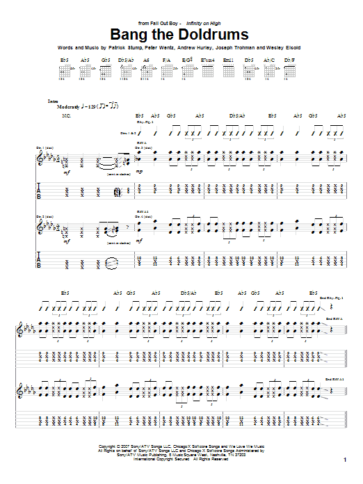 Download Fall Out Boy Bang The Doldrums Sheet Music and learn how to play Guitar Tab PDF digital score in minutes
