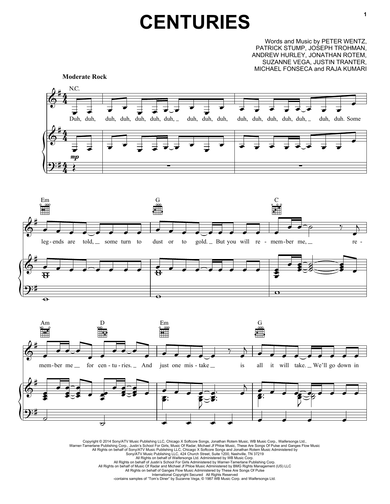 Download Fall Out Boy Centuries Sheet Music and learn how to play Ukulele PDF digital score in minutes