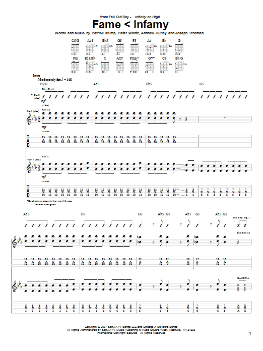 Download Fall Out Boy Fame < Infamy Sheet Music and learn how to play Guitar Tab PDF digital score in minutes