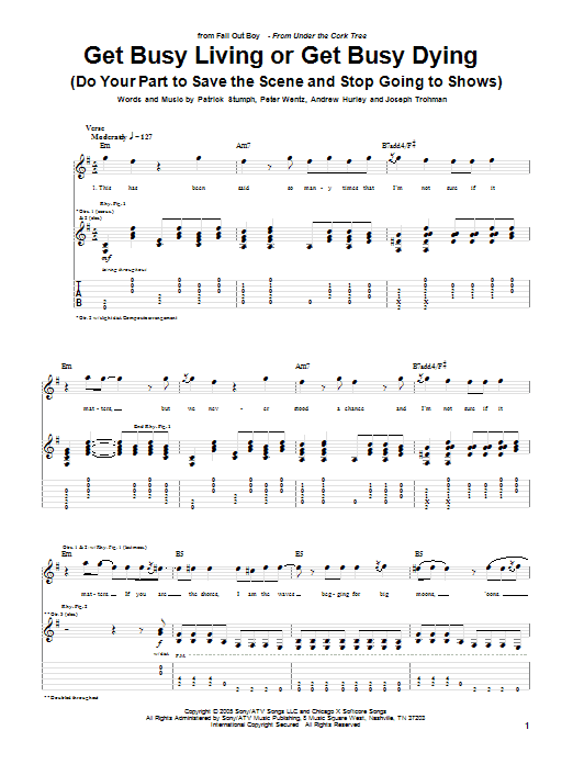 Download Fall Out Boy Get Busy Living Or Get Busy Dying (Do Your Part To Save The Scene And Stop Going Sheet Music and learn how to play Guitar Tab PDF digital score in minutes